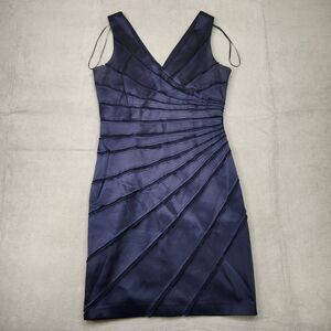 Chetta B Short Bodycon Cocktail Dress‎ Women's 6 Navy Blue Sleeveless V-Neck
